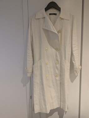 Lauren Ralph Lauren White Linen Double-Breasted Trench Coat
